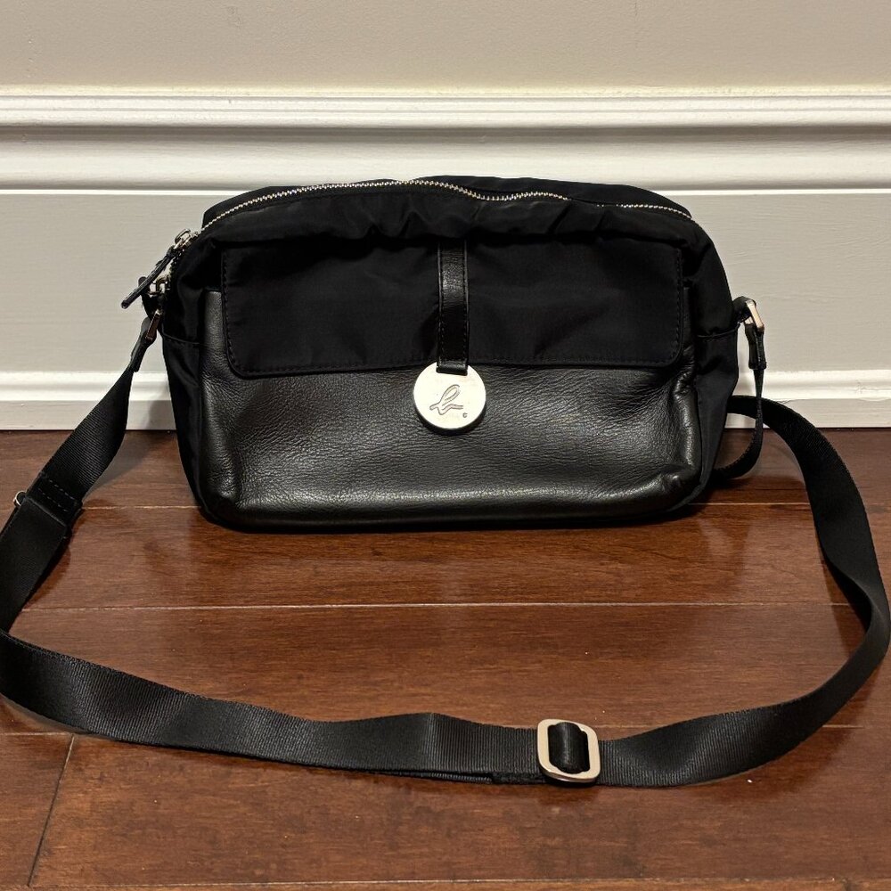 Agnes B Leather and Nylon Crossbody Handbag